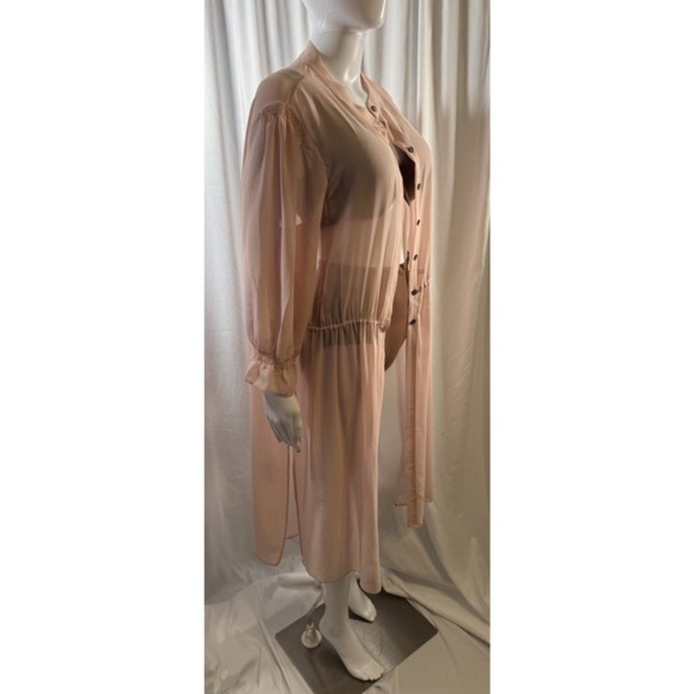 Vince Camuto Blush Pink Sheer Button Front Maxi Duster Cardigan Coverup L 83-12 - Picture 8 of 16